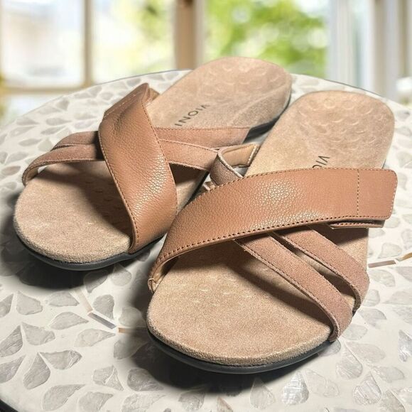 Vionic Zarie Orthotic Supportive Leather Adjustable Slide Sandal Women's - Picture 2 of 16